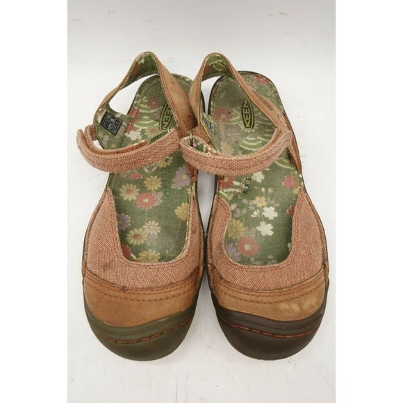 Keen Logo Red Brown Canvas Adjustable Bumper Toe Loafers Shoes Women's 8 - Picture 7 of 11